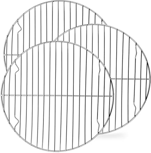 P&P CHEF Round Cooking Rack, 3 Pcs Stainless Steel Baking Cooling Steaming Grilling Rack, Fits Air Fryer/Stockpot/Pressure Cooker/Round Cake Pan, Oven & Dishwasher Safe (10.5 Inch)