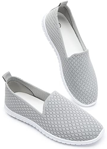 BABUDOG Women's Mesh Flats Shoes Breathable Slip on Shoes Casual Black and White Flats Comfortable Walking Shoes(Grey.US8)