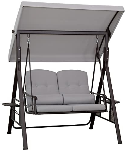 Outsunny Columpio Hollywood 2 plazas Columpio de jardín con toldo Cojín Bandeja Metal Poliéster Gris 162 x 118 x 173 cm