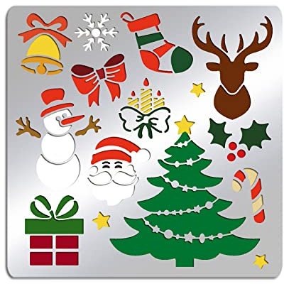 ORIGACH 15.6 x 15.6 cm Weihnachten Metall Schablonen Metalljournalschablone für Holzschnitzerei, Brandmalerei und Holzverbrennung, Gravur und Weihnachten Scrapbooking-Projekt