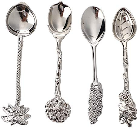 4-teiliges kreatives Geschirr Dessertlöffel, Kaffee-Teelöffel-Set, Edelstahl-Geschirr, kreativer Zuckerlöffel, Teelöffel, Rührstablöffel(Silber-)