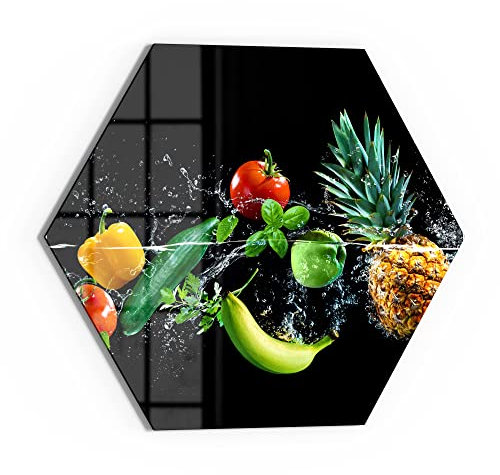 DEQORI Glas-Magnettafel | 40x34,5 cm groß | Motiv Sauberes Obst und Gemüse | Memo-Board aus Glas | Magnetboard inkl. Magnete, Stift & Tuch für Küche & Büro | Tafel magnetisch & beschreibbar
