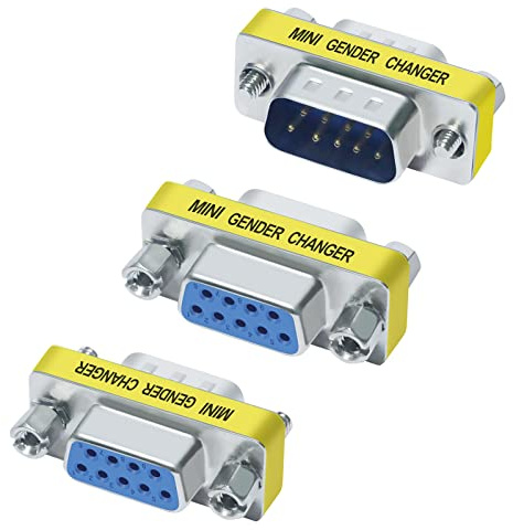 DTECH Serial Adapter 3-Pack (DB9 F-F, M-F, M-M), Mini Size RS232 Coupler, Female to Male 9 Pin Connector, for PC Computer Data Transfer