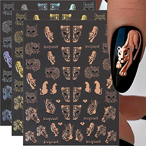Dornail 6 Blätter Bronzieren Leopard Nagelsticker Selbstklebend 3D Laser Silber Rose Gold Tiger Zebra Nagelaufkleber Wildes Tier Nagel Stickers Nageldesign Zubehör Nail Sticker Nail Art Dekoration