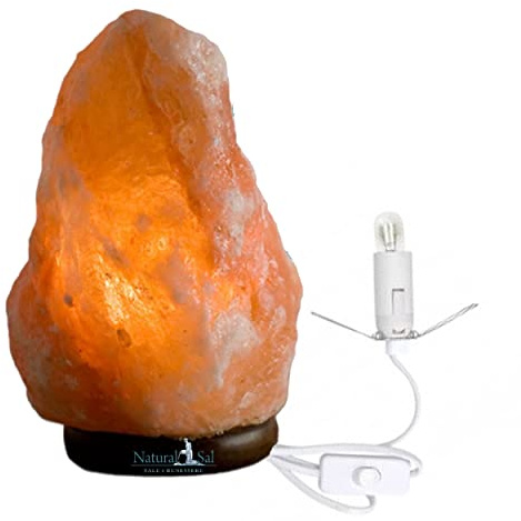 NATURALSAL SALE e BENESSERE Lampada Sale Rosa Himalayano 2-3 KG PEZZO UNICO Intagliato a mano con base di legno pregiato.100% Puro e Naturale.Inclusa lampadina a incandescenza e cavo certificato CE.