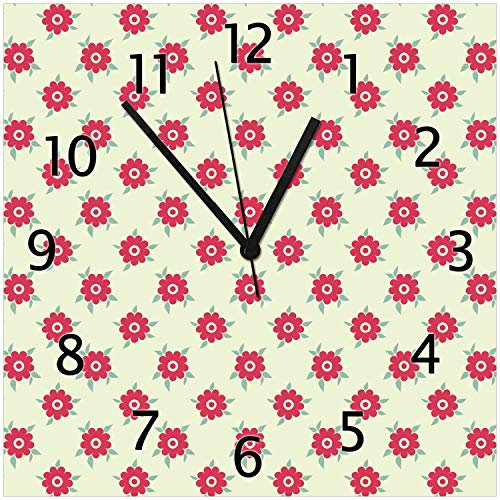 Wallario Design-Wanduhr Muster mit Blüten und Blättern aus Glas, Motiv-Uhr Größe 30 x 30 cm, Schwarze Zeiger