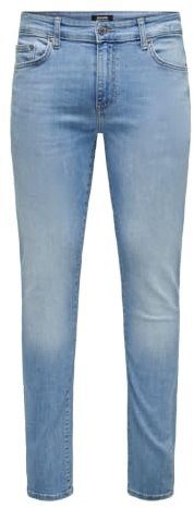 Only & Sons Jean Stretch Slim fit pour Homme avec Design délavé ONSLOOM, Couleurs:Bleu-Clair, Taille de Pantalon:32W / 30L, Longueur de Jambe:L30