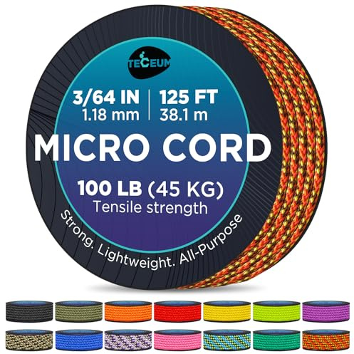 TECEUM Micro Paracord – Feuerball – 1.18 mm x 38 m– Micro Utility Cord – Dünnes geflochtenes Paracord-Seil aus Nylon und Polyester – Ersatzschnur für Windspiele – Reißfeste Survival-Schnur 5368с