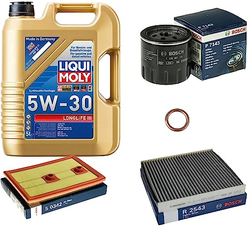 Inspektionspaket Wartungspaket Filterset mit 5 L Motoröl Longlife 3 5W-30, Ölfilter, Luftfilter, Innenraumfilter (Aktivkohle), Dichtring