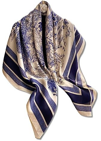 LumiSyne Sciarpe Di Seta Donna Foulard Quadrata Grande Albero Fiore Stampata Motivo Animalier Sciarpa Per La Testa In Raso Scialle Protezione Solare Fazzoletto Da Collo Bandane Copricapo 110×110cm