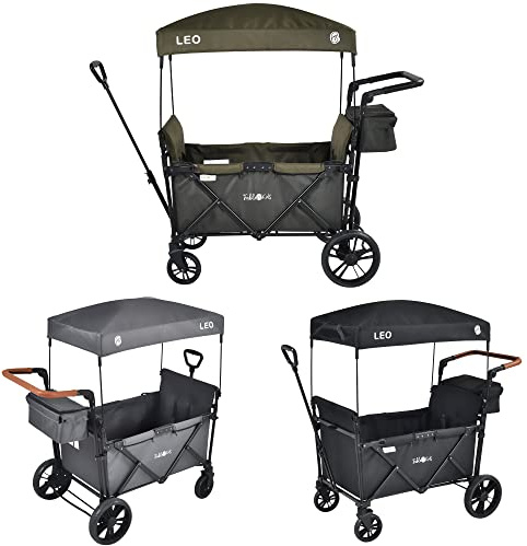 FableKids Chariot Leo X2Lite avec Toit | 2 Places | Chariot de Transport Pliable | Sac arrière | Harnais 5 Points | Roues 360° | Couverture Anti-poussière Incluse | Oxford 600D | Vert Safari