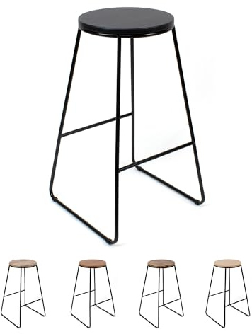 THE SECRET HOME Taburete Alto Cocina y Bar | Estilo Industrial Moderno | Asiento Madera y Metal Negro | Ideal para Isla de Cocina y Desayunador | Taburete Alto Resistente | Altura 71 cm