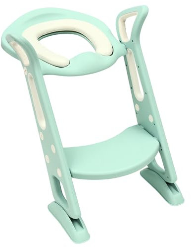 Toilettentrainer mit Treppe für Kinder,Kinder Toilette Sitz, Toilette Sitz Kinder mit Kissen,Treppen für Kleinkinder Jungen und Mädchen zur Verfügung（grün）