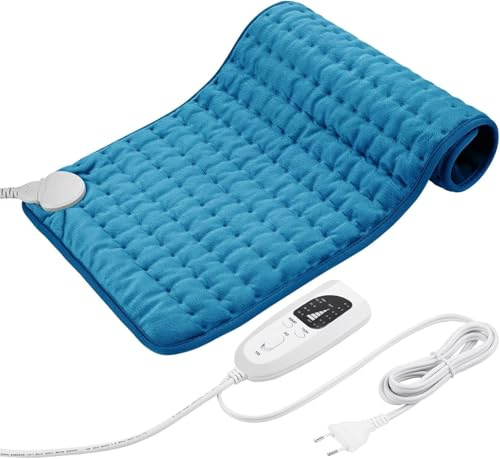 Elektrisches Heizkissen für Rücken, Nacken, Schultern und Bauch mit automatischer Abschaltung, weiches Flanell, Blau, 30 x 60 cm