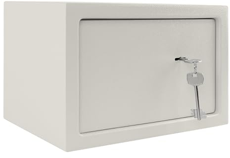 UISEBRT Cassaforte per mobili con serratura a doppia barba, cassaforte per chiavi, cassaforte chiudibile, per casa, ufficio, hotel, 31 x 20 x 20 cm, bianco