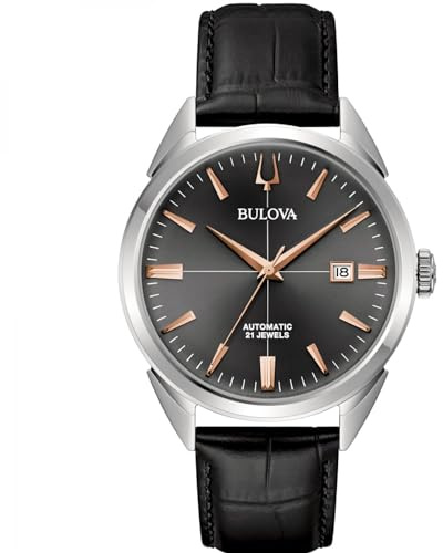 BULOVA Sutton Automatic Herrenuhr mit Lederband 96B422 Stahlgrau Hintergrund Klassisch, Klassisch