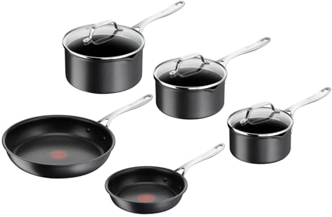 Jamie Oliver by Tefal Cook's Direct Hard Anodised Induction 5-Piece Cookware Set, Non-Stick Coating, Safe Non-Stick Cookware, Heat Indicator, Induction Pan E017S555