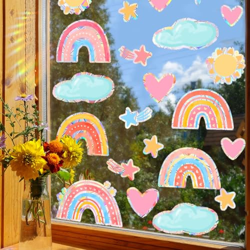 2er-Pack fensterbilder kinder，Regenbogen-Wandaufkleber mit Regenbogen，fensterbilder kinder，regenbogen fensterfolie,suncatcher sticker,sonly fenster sticker,regenbogen fensterfolie