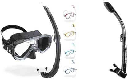 Cressi Onda Mare - Schnorchelset Onda Maske und Schnorchel Mexico & Dry Snorkel Black/Black - Unisex Premium Trockenschnorchel für Tauchen/Apnoe/Schnorcheln, Schwarz/Schwarz, Einheitsgröße
