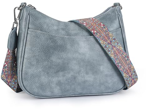 APHISON Klein Crossbody Bag mit Breitem Gurt Schultertasche Umhängetasche Damen veganem Leder blau Handtasche Tasche mit Abnehmbarem Schultergurt Kartenschlitz Reisetasche
