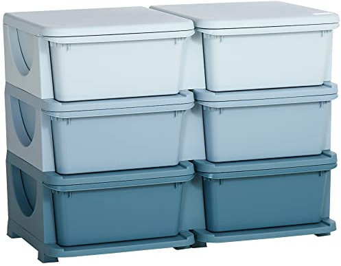 HOMCOM Kids Storage Units with 6 Drawers 3 Tier Chest Vertical Dresser Tower Toy Organiser for Nursery Playroom Kindergarten Blue