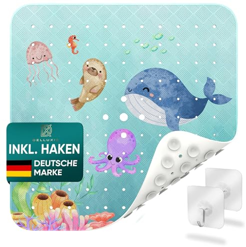 Delluxia Duschmatte rutschfest 53x53 cm, inkl. Aufhängung I Antirutschmatte Dusche BPA frei, ohne Weichmacher I Duscheinlage rutschfest Badematte schimmelresistent & maschinenwaschbar