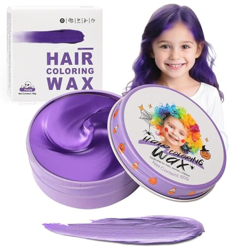 Temporary Hair Color Wax Purple for Kids, Washable Colored Hairstyle Dye Mud, Disposable Instant Styling Violet Pomade for Girls Boys Youth, DIY Coloring Gel Cream for Women Men Cosplay Halloween
