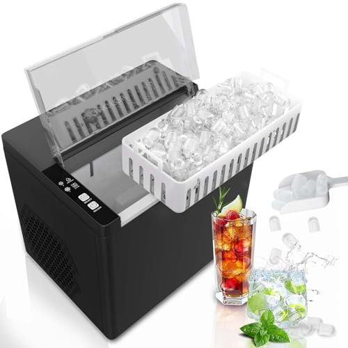 SONOLOR Máquina de cubitos de hielo portátil, 9 cubos en 6 min, 12 kg/24 horas, 2 tamaños, con pala de hielo y cesta, operación de un solo botón, para casa, oficina, bar (negro)