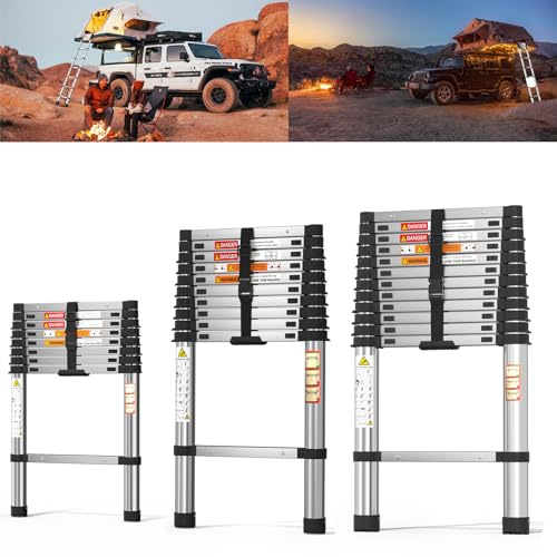 Teleskopische Ausziehleiter 3.8M(12.5 FT),Gerade Dachboden Dachbodenleiter Kompakte Stahl Ausziehleiter,Zusammenklappbare Leiter mit mit Max Load 150kg (330LBS) für Outdoor,Camper,BAU