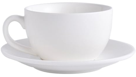 MAGICLULU Ceramic Cup and Saucer Set Simple Style Tea Cup for Drinking Water Coffee Milk and Other Beverages Flat Base for Home Office Restaurant and Hotel Use