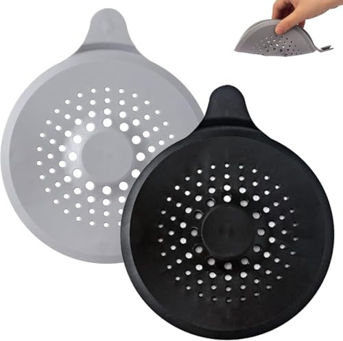 2 Pack Hair Catcher for Shower Drain with Strong Suction Cup, Silicone Sink Strainer Protector Shower Drain Cover Hair Stopper Trap Sink Filter for Bathroom Bathtub Kitchen Sink (Black + Grey)