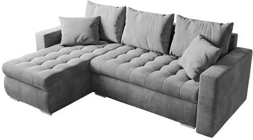 BROMARKT Sofa mit Schlaffunktion und Bettkasten Grau Schlafsofa L Form | Wohnlandschaft Eckcouch Sofa Freistehend Polstercouch Ecksofa Schlafcouch Stauraum 238 cm Breite 4 Sitzer Stoff Monolith
