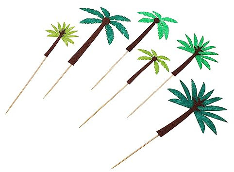 WEKADRIN Hawaiian Theme Decorative Cake Toppers 24pcs Set Coconut Palm Tree Fruit Adornment Party Cake Decor Picks for Birthday Celebration