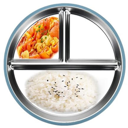 Plato de acero inoxidable para niños, Plato de acero inoxidable para niños, Plates para alimentos Stainless Steel Three Compartment, Kids Plates Divided Designed Stainless Steel, Platos De Cena
