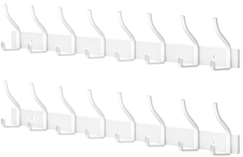 ZUIMENG Garderobenhaken Edelstahl, Kleiderhaken Wand Jackenhalter, Schwerlast Garderobenleiste Wandgarderobe Hakenleiste Garderobe Wandhaken (Weiß, 8 Haken 2 Stück)