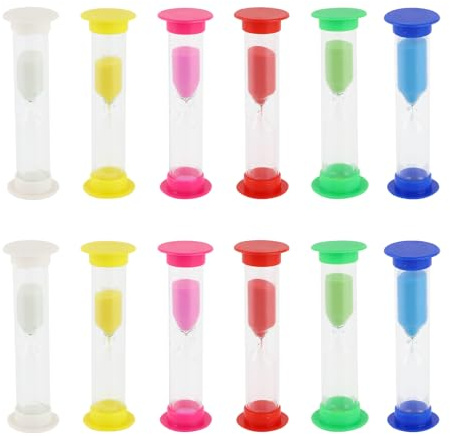 12 Pièces Sablier Colore kit,Sabliers pour Enfants pour Jeu,30S, 1Min, 2Min, 3Min, 5Min, 10Min,Apprentissage,Minuteur Sablier pour Maison et Les Restaurants-Enfants Sablier pour Chronométrage