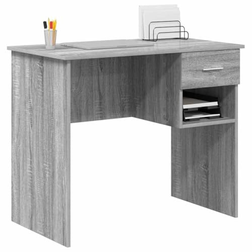 vidaXL Schreibtisch Mit Stauraum Grau Sonoma 90X49.5X75 cm Spanplatte Ideal Für Homeoffice Studium Schreiben Arbeiten Computertisch Klein Kompakt Modern
