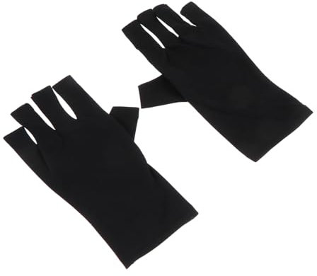Vaguelly Fingerless Nail Art Gloves 2pcs Black Polyester Manicure Gloves Uv Protection Shield for Gel Nails