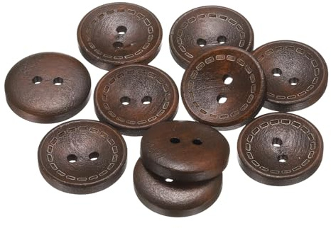QUARKZMAN 10 Stück Knöpfe 20mm Holzknöpfe 2 Loch Buttons, Bastelknöpfe Rund Nähknöpfe Schüsseltyp Gepunktete Linie Ersatzknöpfe für Dekoration Mäntel Kleidung Strickjacke, Medium Brown