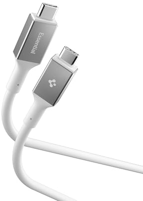 Spigen Essential 100W USB C to C Cable - White/2M | Durable, Fast Charging, 100W 2M USB-C to USB-C Cable, Works with iPhone 17/16, Galaxy S26/25, Z Flip/Fold 8, iPad, Macbook