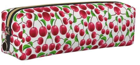 KAPPTYY Estuche escolar de cuero con estampado de cerezas rojas con cremallera, bonito estuche para bolígrafos para niños y niñas, suministros de regreso a la escuela, Gold, Talla única, Neceser de