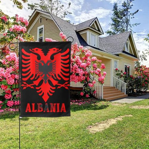 Bandiera da giardino bifacciale con stemma nazionale dell'Albania, decorazione per esterni da 28x40 pollici