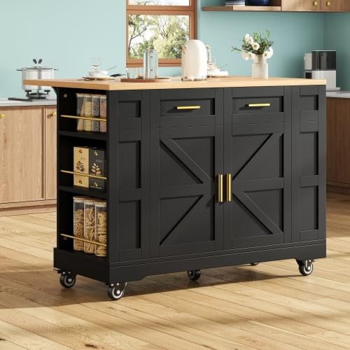 YuQozii Carrello da pranzo con venature del legno, moderna isola da cucina, armadio a buffet, armadio a buffet, tavolo da pranzo multifunzione con spazio di archiviazione, carrello da pranzo con