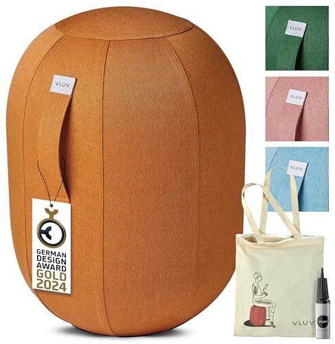 VLUV® KAPSUL NEW LEIV Balancekapsel Ergonomisch mit Tragegriff und Umkippschutz Schlanker Sitzball Waschbarer Stoffbezug Balancehocker Schreibtischhocker Wackelhocker Büro - Orange - Größe M