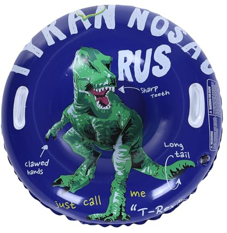 Yechiry Schneereifen 36 Zoll Aufblasbar, Schneeschlitten aus PVC, Winterspielzeug mit Stabilen Griffen Lustiges und Ansprechendes Dinosaurier Muster für Schlittenfahrten (Blue)