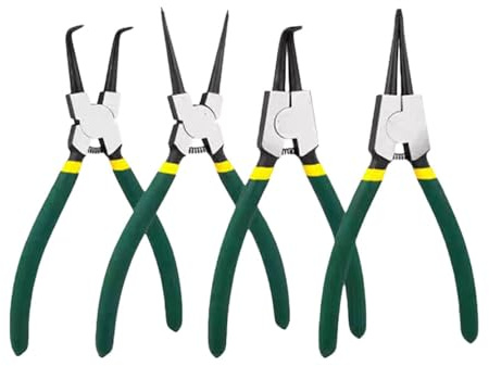 7” Snap Ring Pliers Set, 4PCS Internal/External Circlip Pliers with Straight+Bent Jaws ，Heavy Duty C Clamp Pliers & C Clip Removal Tool with Storage Pouch