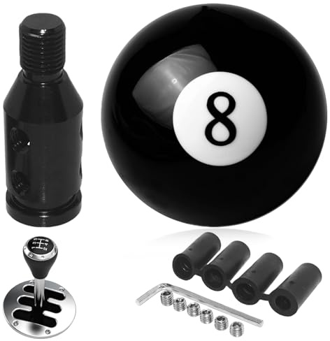 GAOUTO Schaltknauf Rund Schwarz 8 Ball Billard, Universal Auto Schaltknauf, Acryl 4 5 6 Gang Hebel Griff Schalthebel, Schalthebel mit Aluminium Legierung Schaltknaufe Adapter und Einbausatz
