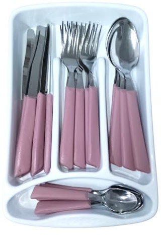 Servizio di Posate completo 24 Pezzi per tavola di 6 persone manico rosa antico in Acciaio Inossidabile Lavabili in Lavastoviglie Made in Italy in omaggio il Porta Posate da Cassetto