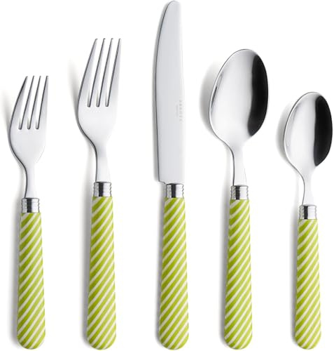 ANNOVA Juego de cubiertos, juego de cubiertos de acero inoxidable, incluye cuchillos, tenedores, cucharas, tenedores para ensalada y cucharas para postre (Verde claro, 20 piezas)