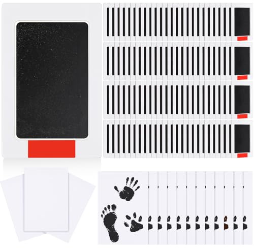 Jetec 100 Set Inkless Baby Footprint and Handprint Kit, Clean Touch Ink Pad for Baby Hand and Footprints, Dog Paw Print Kit with Ink Pads and Imprint Cards for Newborns Babies Pets Gifts (Black)